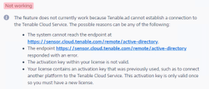 Tenable.ad kann keine Verbindung zum Tenable Cloud-Service herstellen.